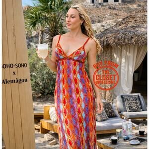 ZARA V-Neck Fringe Hem Multicolor Midi Dress NWT | Size M/L